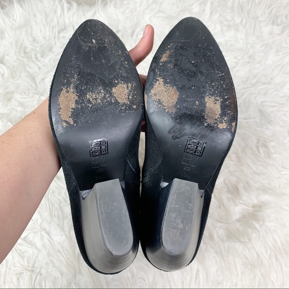 PELLE MODA Genuine Black Suede Chunky Stacked Heel Pointed Toe Zip Ankle Boots - Picture 10 of 12